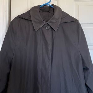 London Fog Full Trench Women’s 16 Black Hooded Lined Coat hidden buttons pockets